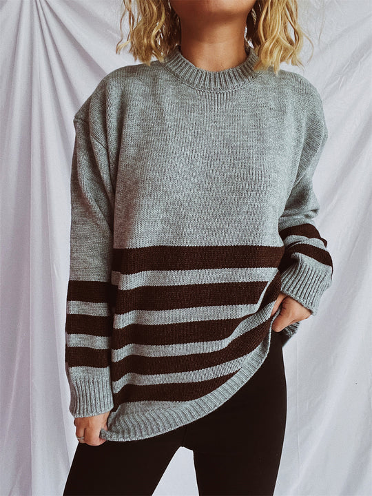 Damen lässiger Oversize-Pullover mit modernem Streifenmuster EB