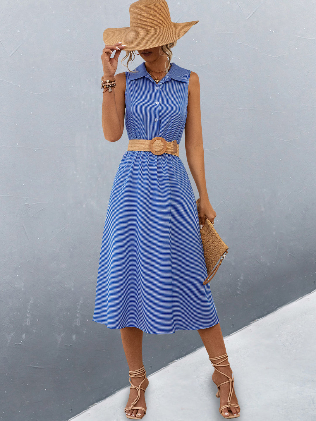 Damen Schickes Hemdblusenkleid mit tailliertem Gürtel und femininer Silhouette EB