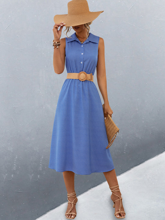 Damen Schickes Hemdblusenkleid mit tailliertem Gürtel und femininer Silhouette EB