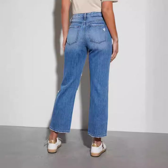 Damen Trendige Fransenjeans mit Destroyed-Details EB