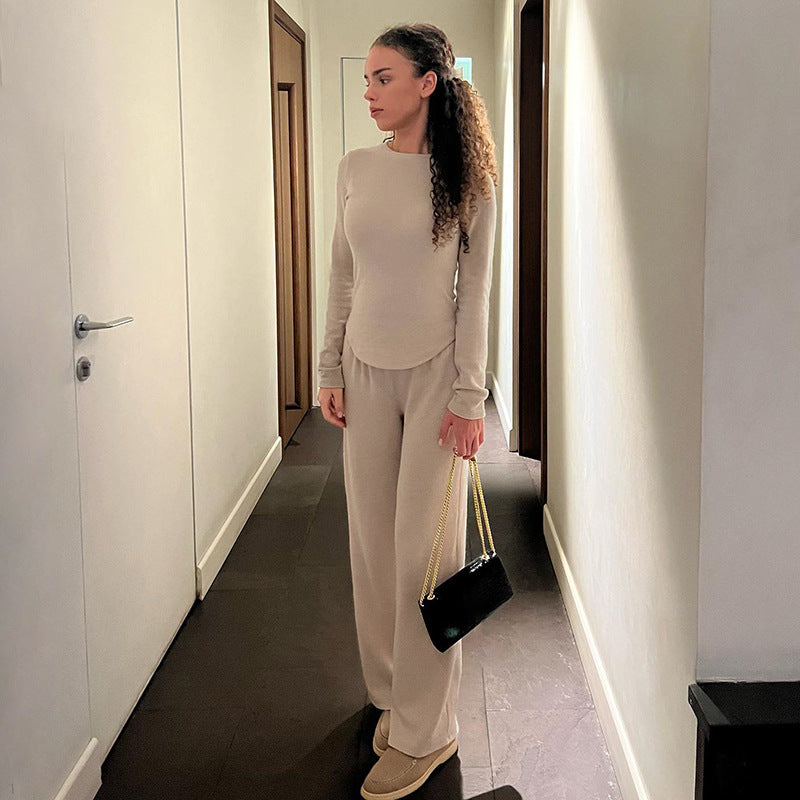 Damen nan legerer Palazzo-Loungehose mit Umschlagbund und weichem Baumwollstretch EB