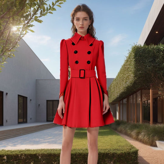 Damen eleganter Trenchcoat mit tailliertem Schnitt und dekorativen Knöpfen EB