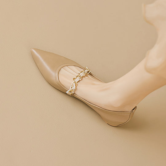Damen Ballerinas aus Leder mit edlem Kettendetail EB