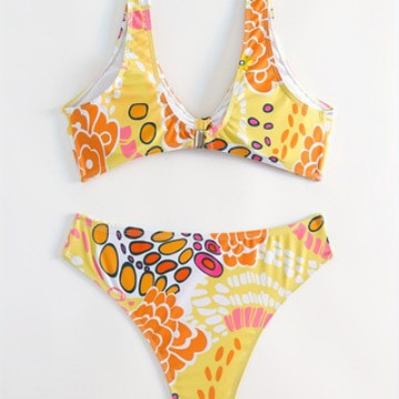 Damen Crop-Bikini mit floralem Knötchen-Design EB