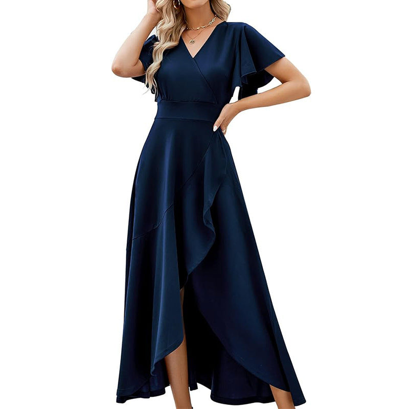 Damen Elegantes Maxikleid mit fließendem Rock und Rüschendetails EB