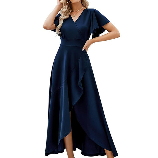 Damen Elegantes Maxikleid mit fließendem Rock und Rüschendetails EB