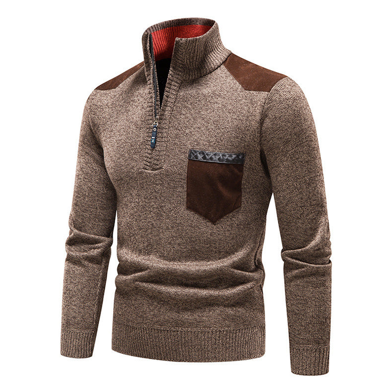 Herren hochwertiger Strickpullover mit modernem Reißverschluss und praktischer Brusttasche EB
