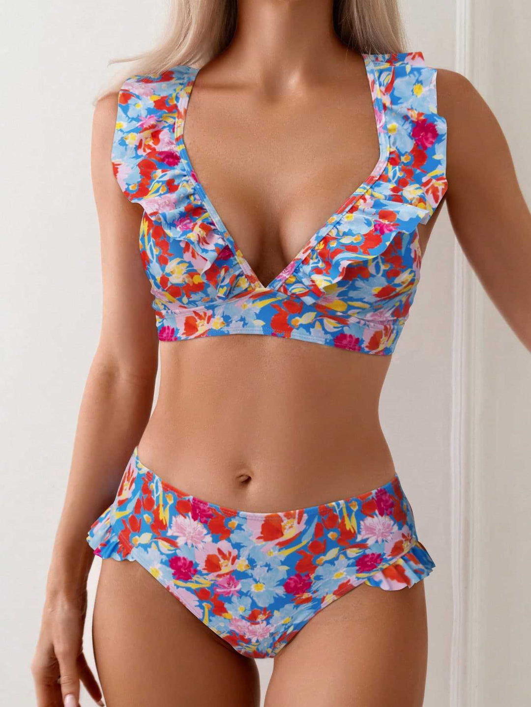 Damen Badeset mit Rüschen und floralem Muster EB
