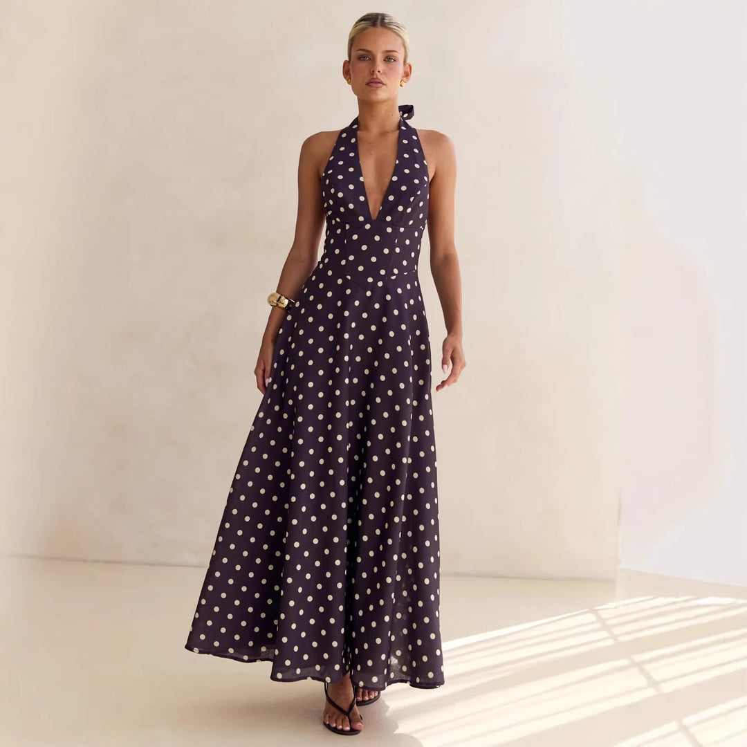 Damen Maxikleid mit tiefem V-Ausschnitt und floralen Akzenten EB