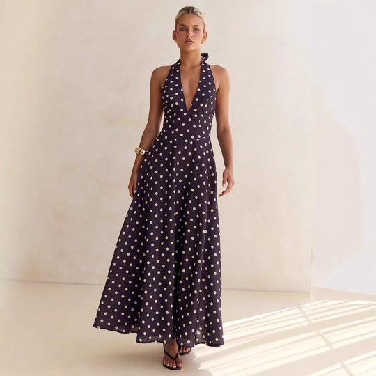 Damen Maxikleid mit tiefem V-Ausschnitt und floralen Akzenten EB