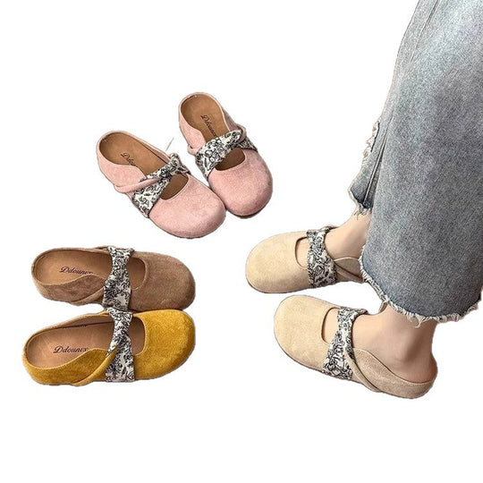 Damen komfortable Hausschuh-Slipper mit dekorativem Riemen und wärmendem Innenfutter EB