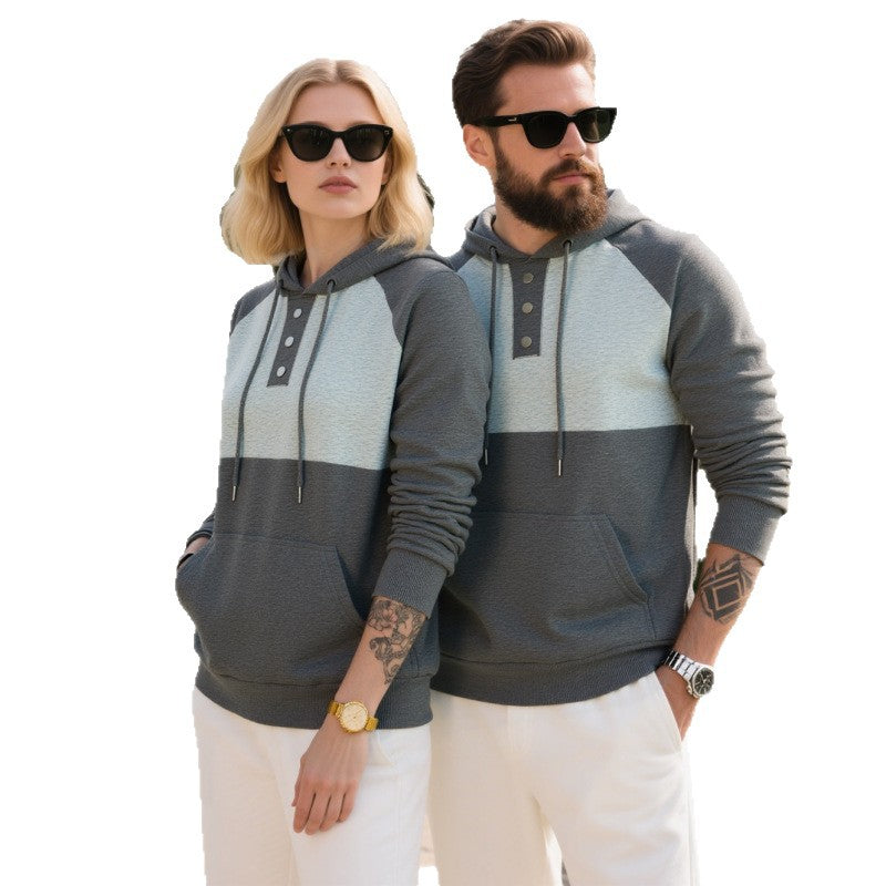 Herren Kapuzensweater mit modernem Henley-Ausschnitt und kontrastierenden Ärmeln EB
