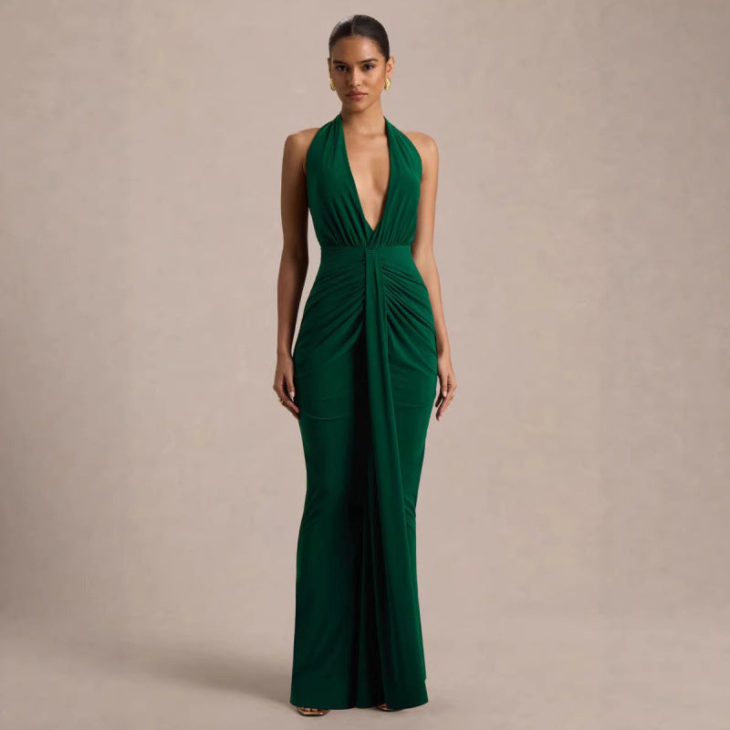 Damen Elegantes Abendkleid mit tiefem V-Ausschnitt und fließendem Schnitt EB