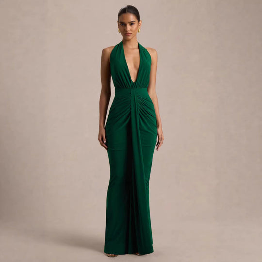 Damen Elegantes Abendkleid mit tiefem V-Ausschnitt und fließendem Schnitt EB