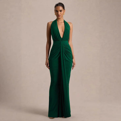Damen Elegantes Abendkleid mit tiefem V-Ausschnitt und fließendem Schnitt EB