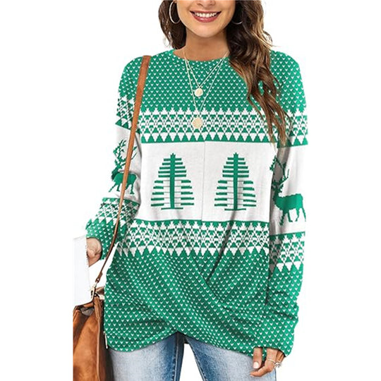 Damen Gemusterter Winterpullover mit Rundhalsausschnitt EB