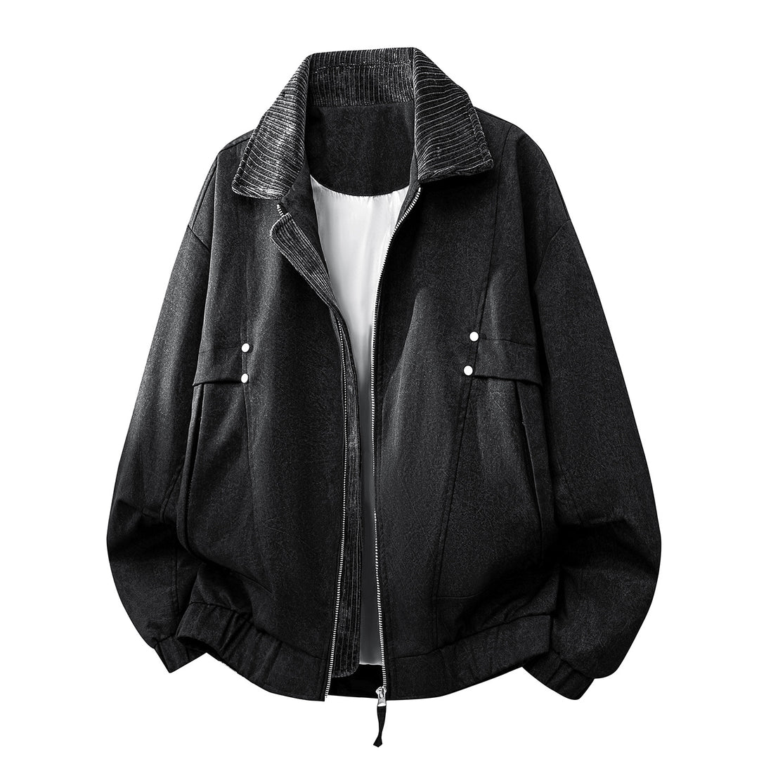 Unisex  oversized relaxed bomber jacket with corduroy contrast collar and elastic hem EB