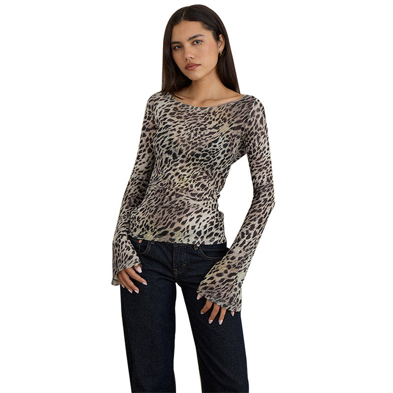 Damen Langarmshirt mit transparenten Tiermuster EB