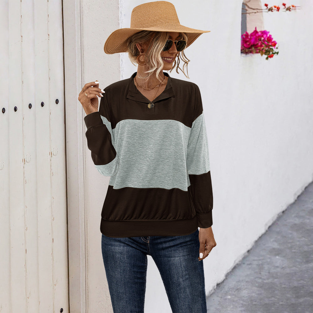 Damen lässiger Pullover mit stilvollem Kragen und Knopfdetail EB
