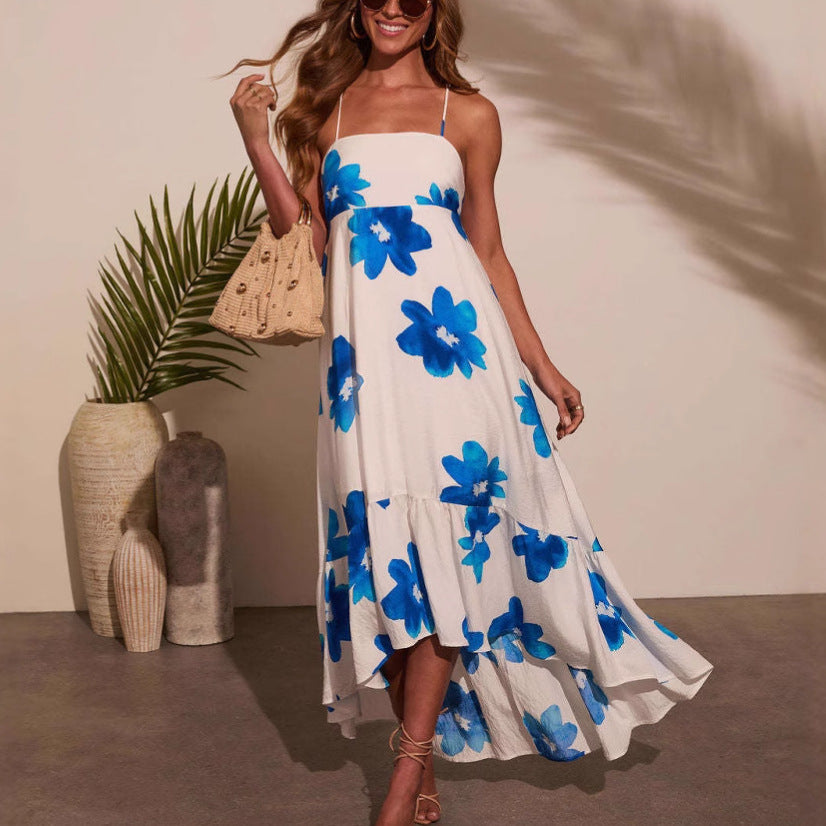 Damen Maxikleid mit elegantem Floral-Design und fließendem Rock EB