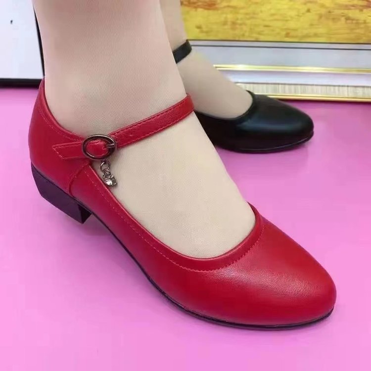Damen elegante Ballerinas mit modischem Riemen und bequemem Blockabsatz EB