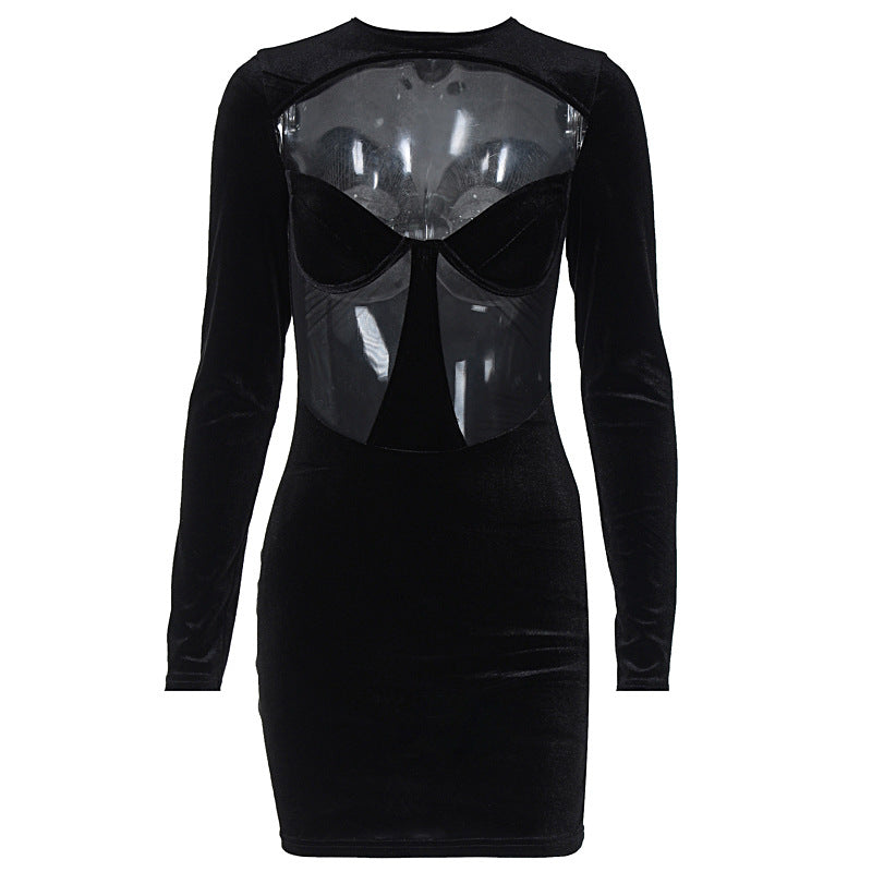 Damen Körperbetontes Kleid mit transparenten Einsätzen EB