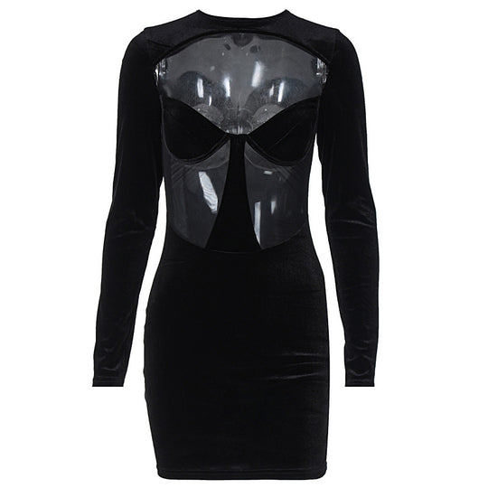Damen Körperbetontes Kleid mit transparenten Einsätzen EB
