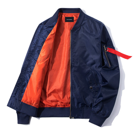 Men's  slim-profile nylon bomber jacket with high-visibility contrast lining and zip utility sleeve pocket EB