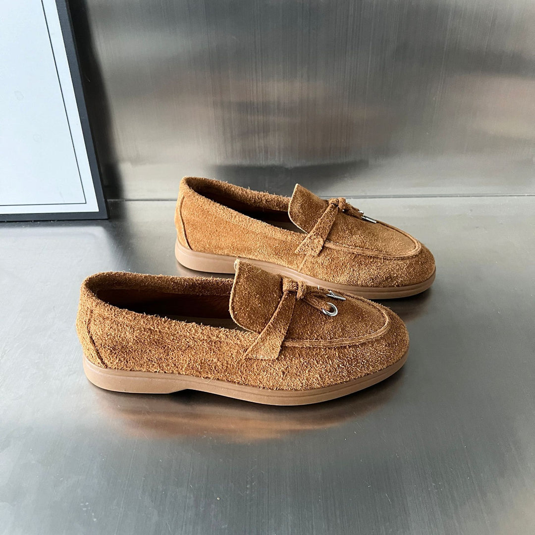 Damen Mokassins aus weichem Wildleder mit eleganter Schleifenverzierung EB