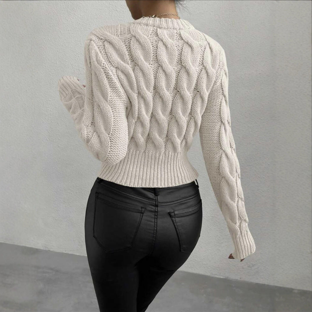 Damen Feiner Zopf‑Strickpullover mit Rundhals und gerippten Bündchen EB