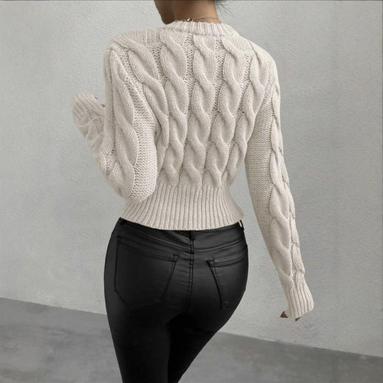 Damen Feiner Zopf‑Strickpullover mit Rundhals und gerippten Bündchen EB