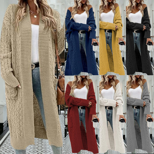 Damen Strickjacke mit grobem Zopfdesign und praktischen Taschen EB