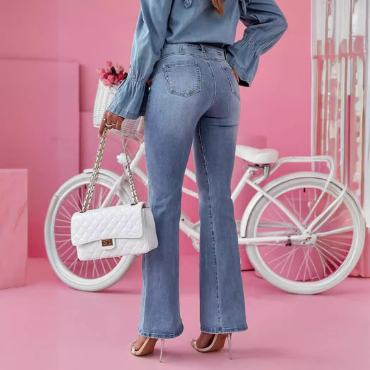 Damen Denim Hemd mit Rüschen und Schleifen-Details EB