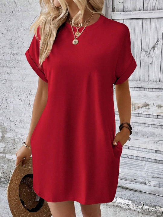 Damen Lockeres T-Shirt-Kleid mit praktischen Taschen und lässigem Design EB