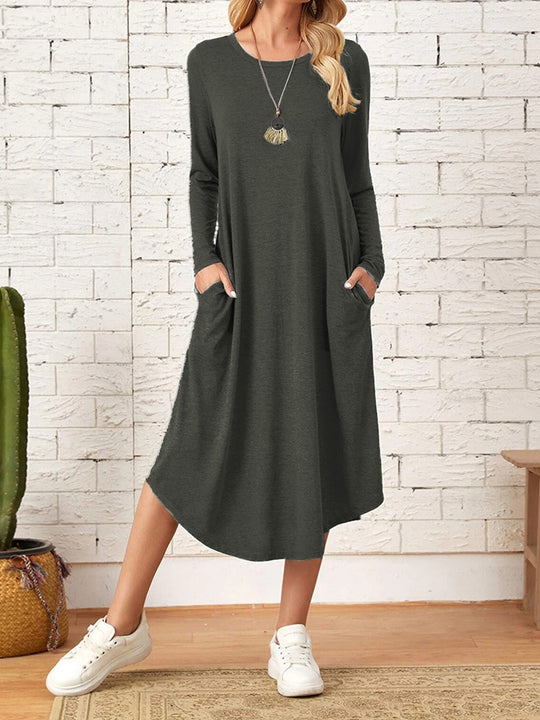 Damen lässiges Maxikleid mit elegantem Schnitt und hohem Saum EB