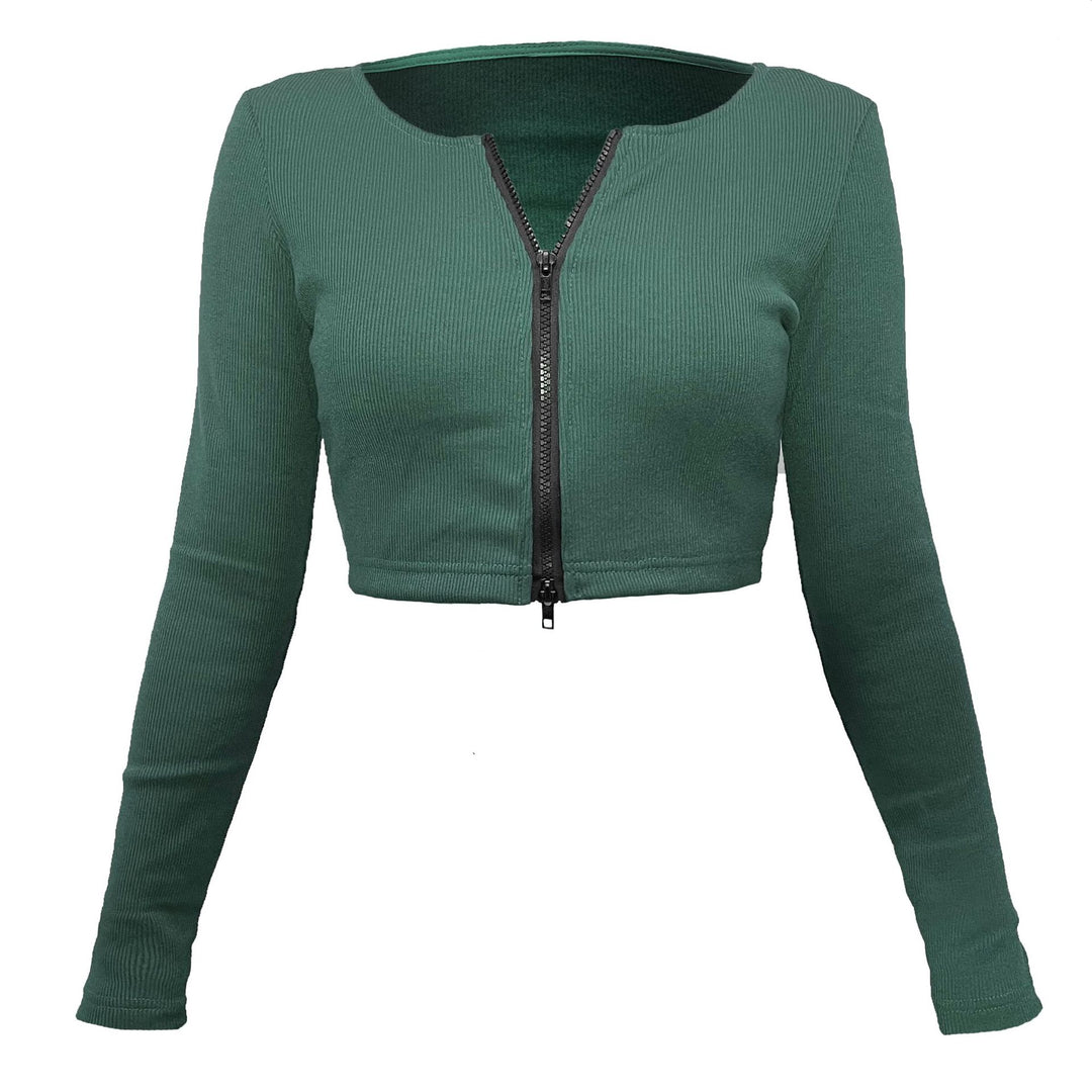 Damen modische Cropped Jacke mit Reißverschluss EB
