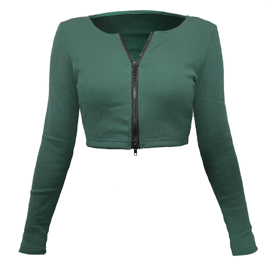 Damen modische Cropped Jacke mit Reißverschluss EB