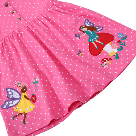 Mädchen Polka-Dots Baumwollkleid mit bezaubernden Feen-Motiven EB