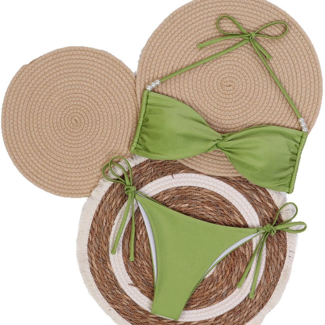 Damen Bandeau-Bikini mit eleganten Perlenschnüren EB