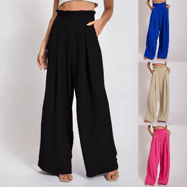 Damen Weite Culotte-Hose mit Falten und elastischem Bund EB
