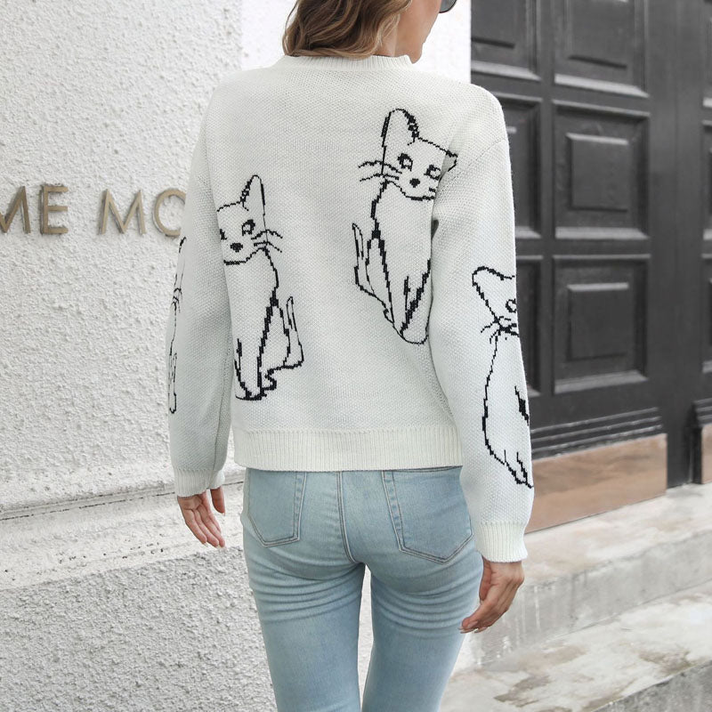 EB | Verspielter Strickpullover Mit Katzenmuster