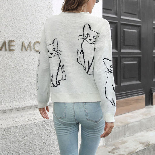 EB | Verspielter Strickpullover Mit Katzenmuster