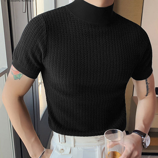Herren nan Kurzarm Feinstrickshirt mit Stehkragen EB