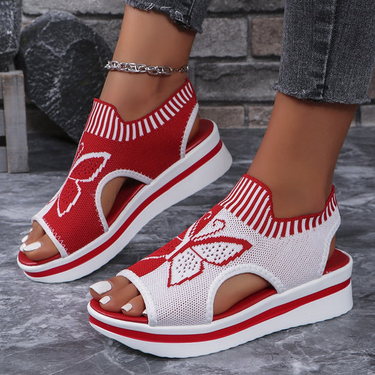 Damen Sportliche Plateau-Sandalen mit modischem Schmetterlingsmotiv EB