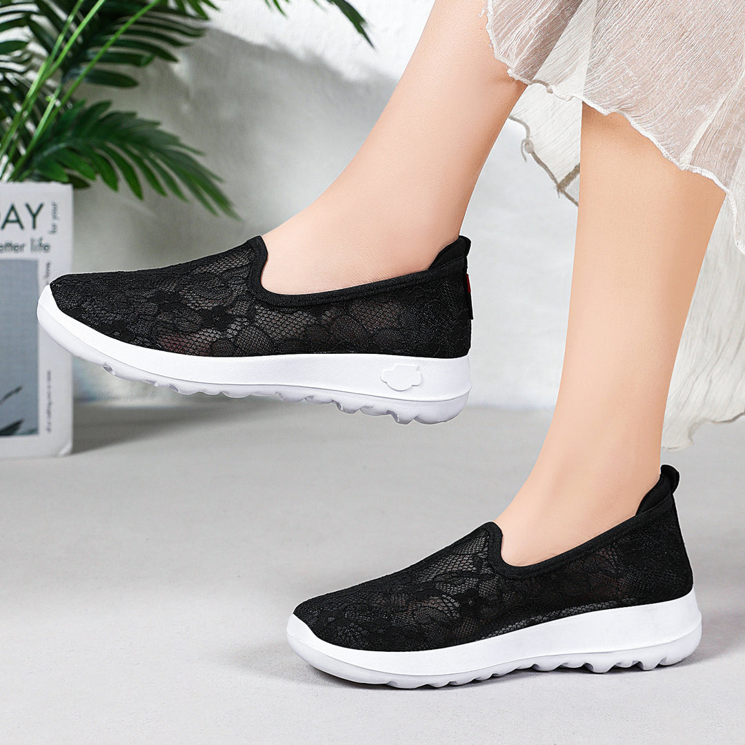 Damen Bequeme Spitzen Slip-On Schuhe EB