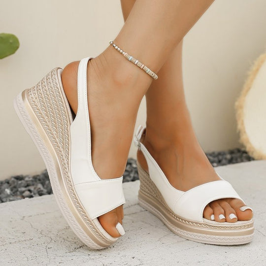 Damen Wedge-Pantoletten aus hochwertigem Kunstleder mit elastischen Riemen und trendiger Sohle EB