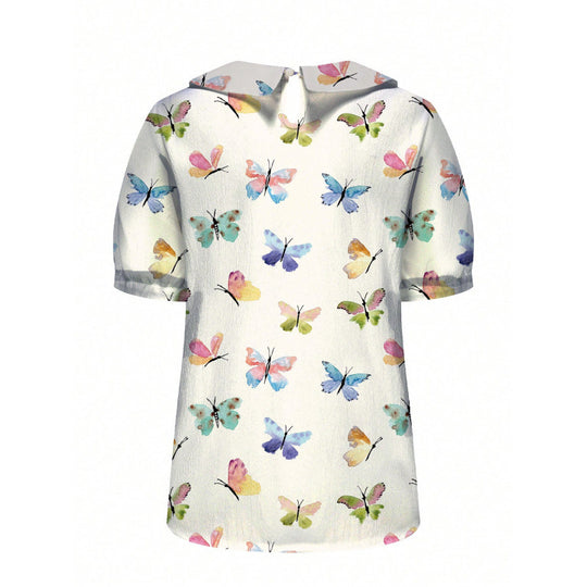 Damen Kurzarmbluse mit floralen Akzenten und klassischem Kragen EB