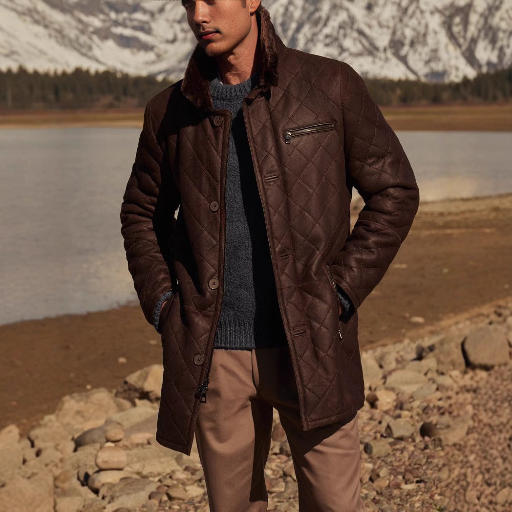 Herren Steppjacke mit luxuriösem Kunstfellkragen EB