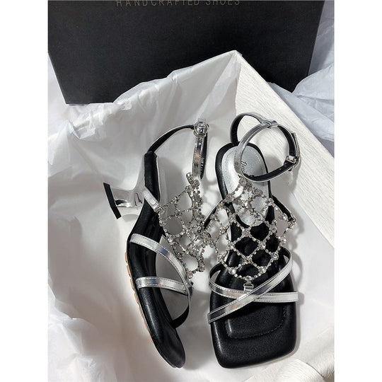 Damen elegante Sandalen mit dekorativem Strassbesatz EB