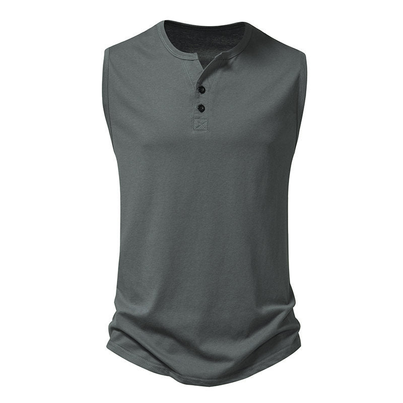 Herren ärmelloses Henley-Shirt mit modernem Knopfdesign EB
